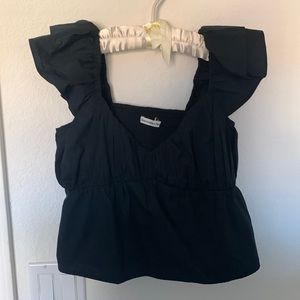 Cropped black puff sleeve top